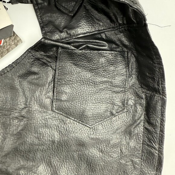 Diamond Plate Buffalo Leather Mens 2X Biker Chaps - Black Leather NWT - Picture 9 of 11